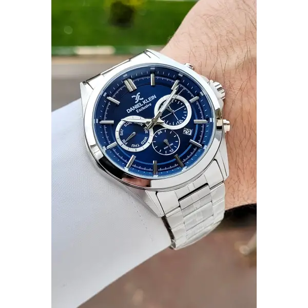 Kadranı Lacivert Kordonu Gümüş Renk 44 Mm Hediye Paketli İç Göstergeleri Aktif Erkek Kol Saati