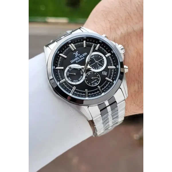 Gümüş Siyah Renk 44 Mm İç Göstergeleri Aktif Erkek Kol Saati