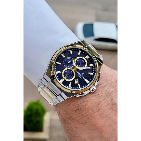 Kadranı Lacivert Kordonu Gold Gümüş Renk 43,5 Mm İç Göstergeleri Aktif Erkek Kol Saati