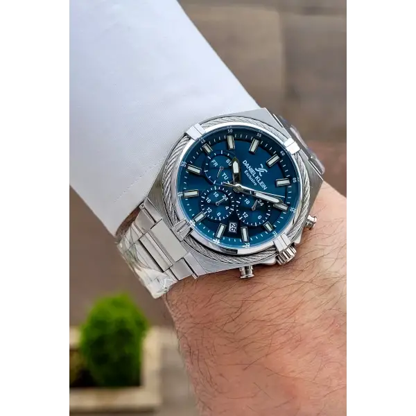 Kadranı Mavi Kordonu Gümüş Renk 44 Mm Hediye Paketli İç Göstergeleri Aktif Erkek Kol Saati
