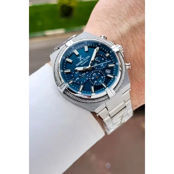 Kadranı Mavi Kordonu Gümüş Renk 44 Mm Hediye Paketli İç Göstergeleri Aktif Erkek Kol Saati