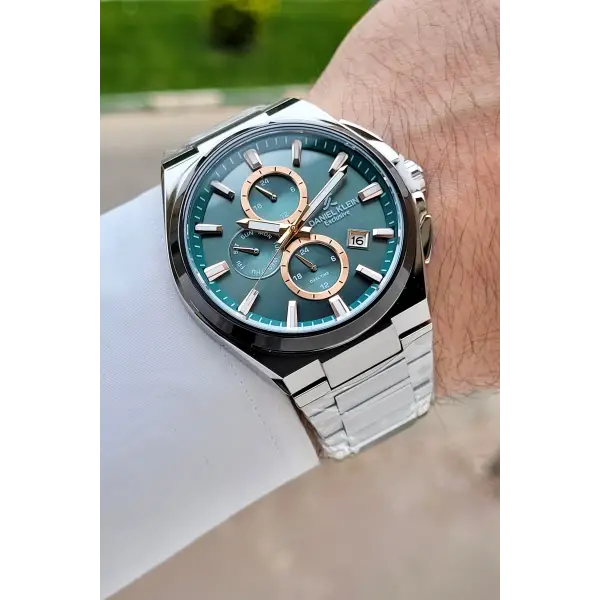 Kadranı Yeşil Kordonu Gümüş Renk 43,5 Mm Hediye Paketli İç Göstergeleri Aktif Erkek Kol Saati