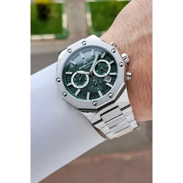 Kadranı Yeşil Kordonu Gümüş Renk 43 Mm Hediye Paketli İç Göstergeleri Aktif Erkek Kol Saati