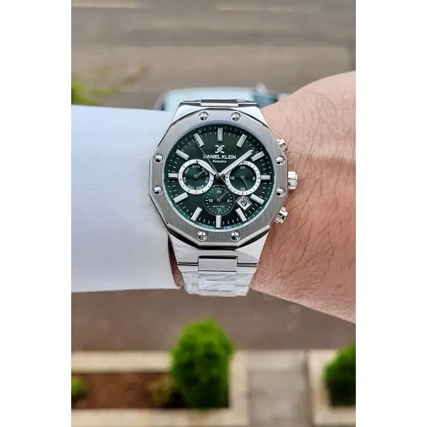 Kadranı Yeşil Kordonu Gümüş Renk 43 Mm Hediye Paketli İç Göstergeleri Aktif Erkek Kol Saati