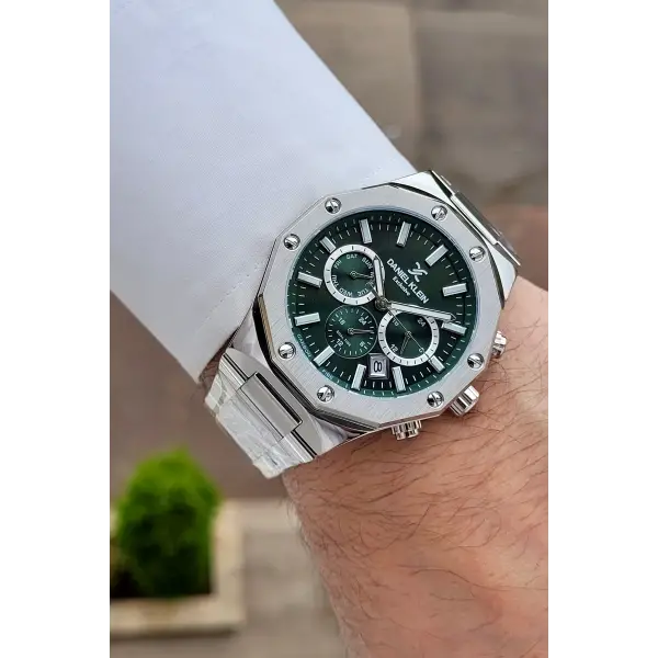 Kadranı Yeşil Kordonu Gümüş Renk 43 Mm Hediye Paketli İç Göstergeleri Aktif Erkek Kol Saati