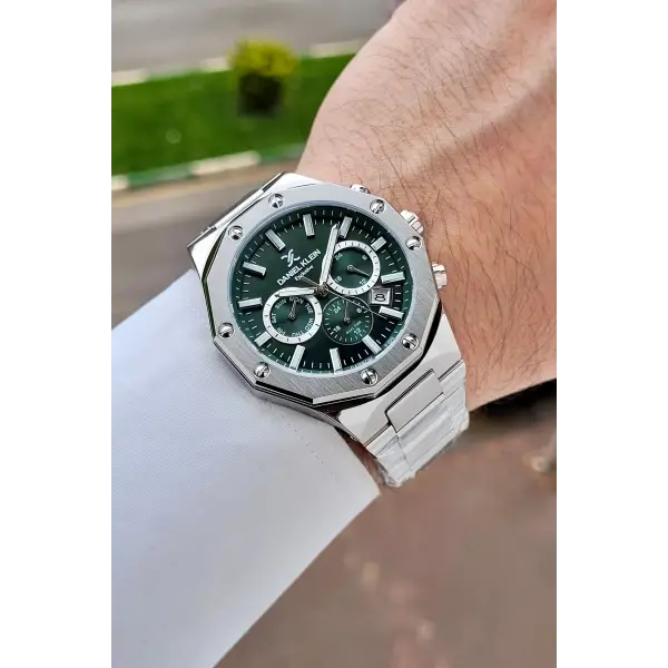 Kadranı Yeşil Kordonu Gümüş Renk 43 Mm Hediye Paketli İç Göstergeleri Aktif Erkek Kol Saati