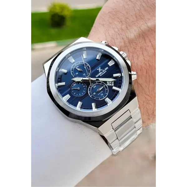 Kadranı Mavi Kordonu Gümüş Renk 44 Mm Hediye Paketli İç Göstergeleri Aktif Erkek Kol Saati