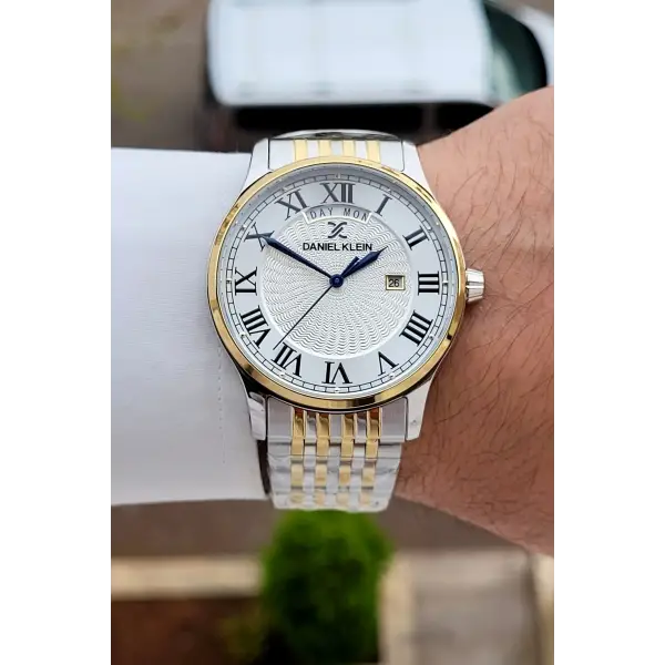 Gold Gümüş Renk Hediye Paketli 42 mm Erkek Kol Saati