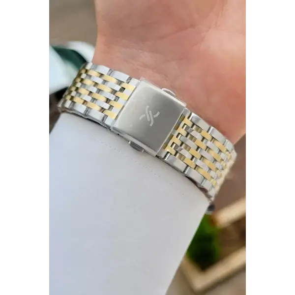 Kadranı Yeşil Kordonu Gold Beyaz Renk Takvim ve Gün Fonksiyonlu Hediye Paketli Erkek Kol Saati