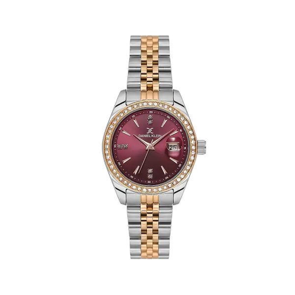 Kadranı Bordo Kordonu Rose Gümüş Renk 32,5 Mm Hediye Paketli Kadın Kol Saati