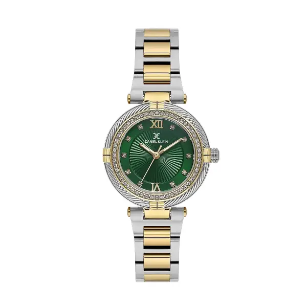 Kadranı Yeşil Kordonu Gold Gümüş Renk Hediye Paketli 32 Mm Kadın Kol Saati