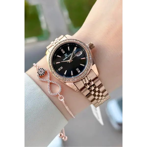 Kadranı Siyah Kordonu Rose Renk 32,5 Mm Hediye Paketli Kadın Kol Saati