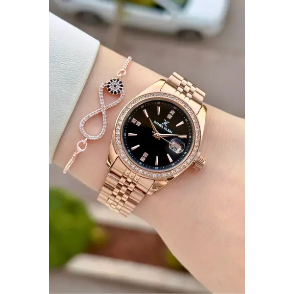 Kadranı Siyah Kordonu Rose Renk 32,5 Mm Hediye Paketli Kadın Kol Saati