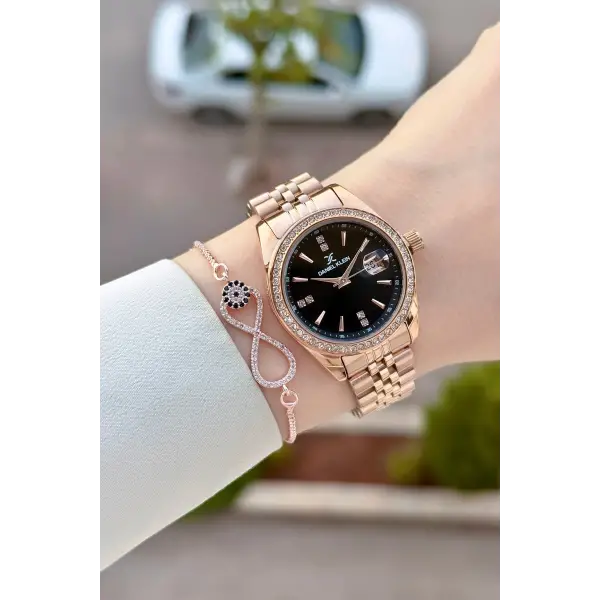 Kadranı Siyah Kordonu Rose Renk 32,5 Mm Hediye Paketli Kadın Kol Saati