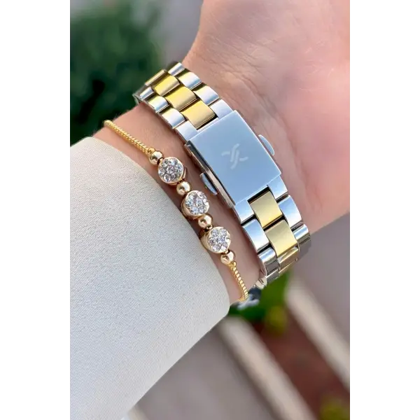 Kadranı Yeşil Kordonu Gold Gümüş Renk Hediye Paketli 32 Mm Kadın Kol Saati