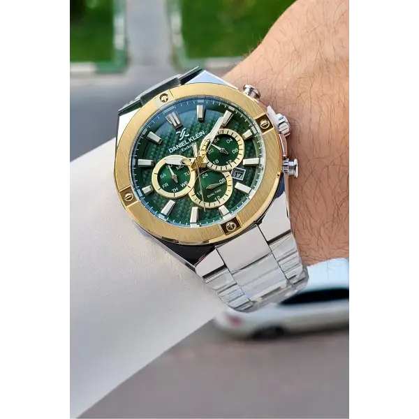 Kadranı Yeşil Kordonu Gümüş Renk 46,5 Mm Hediye Paketli Erkek Kol Saati