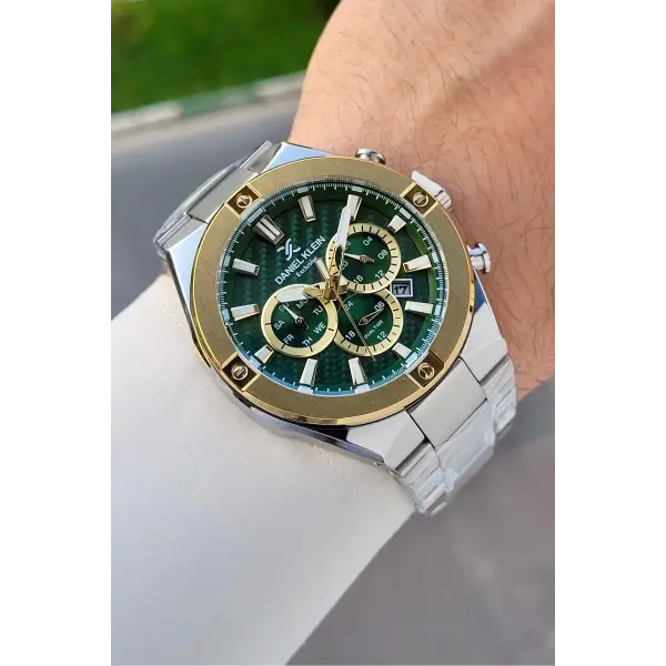 Kadranı Yeşil Kordonu Gümüş Renk 46,5 Mm Hediye Paketli Erkek Kol Saati