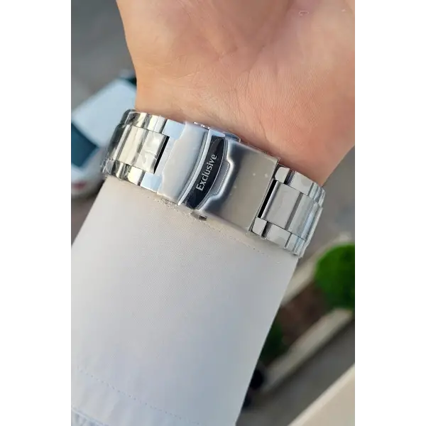 Kadranı Yeşil Kordonu Gümüş Renk 46,5 Mm Hediye Paketli Erkek Kol Saati
