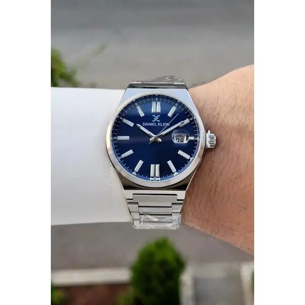 Kadranı Lacivert Kordonu Gümüş Renk Hediye Paketli Erkek Kol Saati