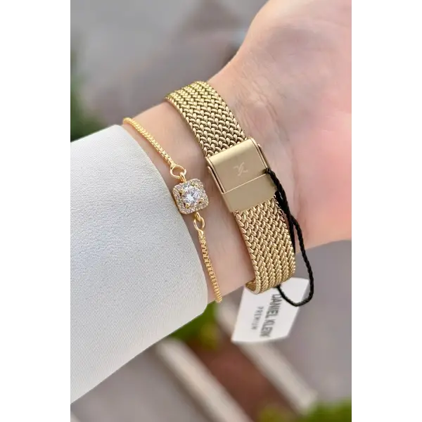 Kadranı Yeşil Kordonu Gold Renk Hediye Paketli 20,5 Mm Kadın Kol Saati