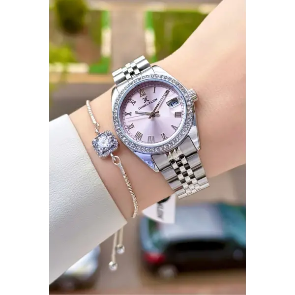 Kadranı Pembe Kordonu Gümüş Renk 33 Mm Kadın Kol Saati