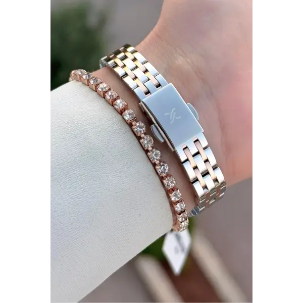Rose Gümüş Renk Hediye Paketli 22 Mm Kadın Kol Saati