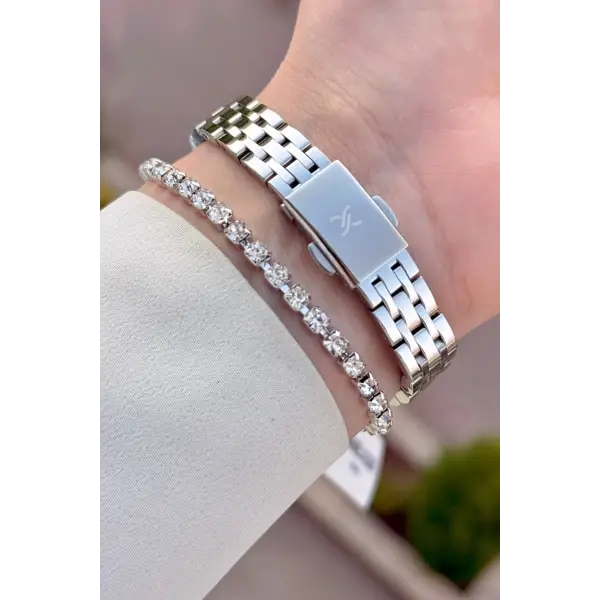 Gümüş Renk Hediye Paketli 22 Mm Kadın Kol Saati