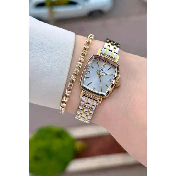 Gold Gümüş Renk Hediye Paketli 22 Mm Kadın Kol Saati ve Bileklik