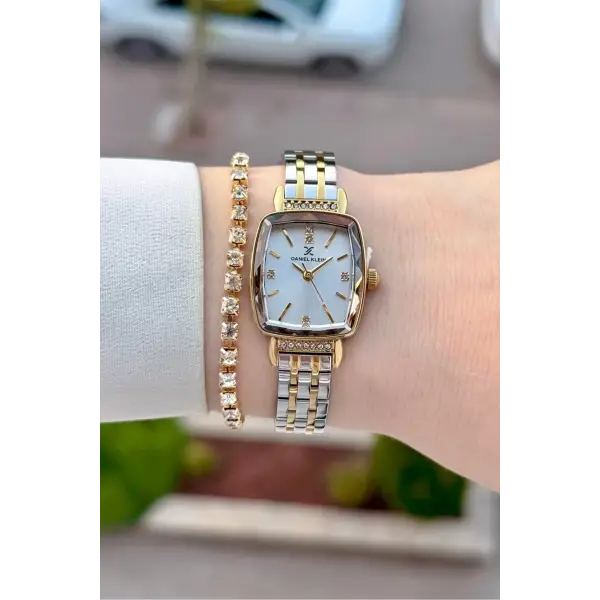 Gold Gümüş Renk Hediye Paketli 22 Mm Kadın Kol Saati ve Bileklik