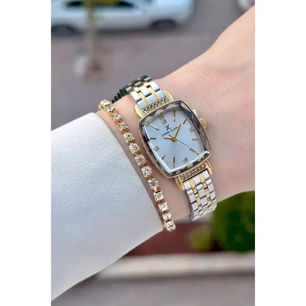 Gold Gümüş Renk Hediye Paketli 22 Mm Kadın Kol Saati ve Bileklik