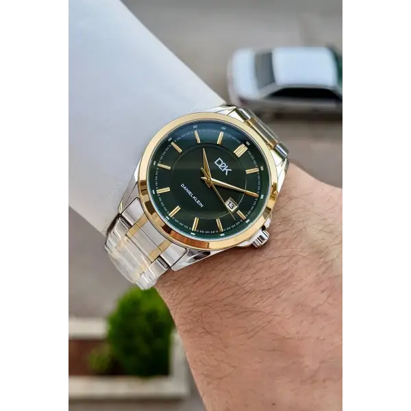 Kadranı Yeşil Kordonu Gold Gümüş Renk 42,5 Mm Hediye Paketli Erkek Kol Saati