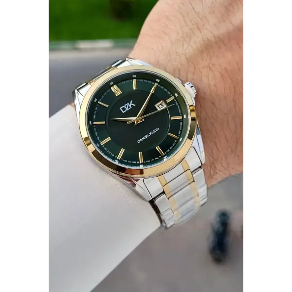 Kadranı Yeşil Kordonu Gold Gümüş Renk 42,5 Mm Hediye Paketli Erkek Kol Saati
