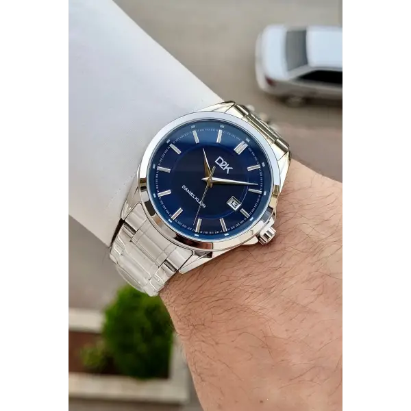 Kadranı Lacivert Kordonu Gümüş Renk 42,5 Mm Hediye Paketli Erkek Kol Saati
