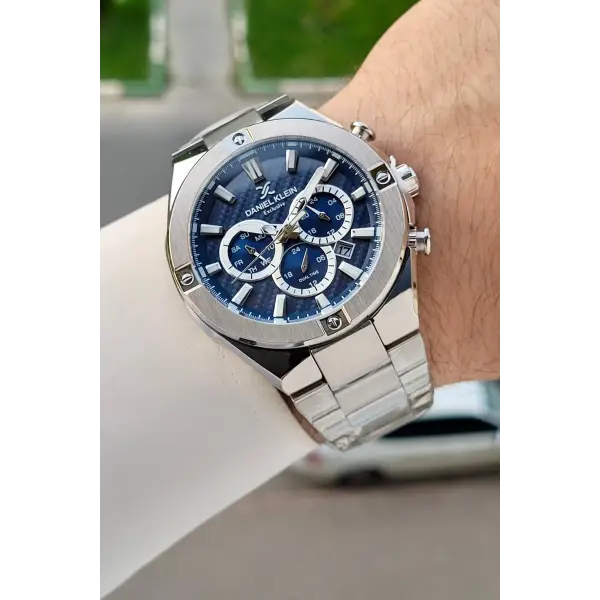 Kadranı Lacivert Kordonu Gümüş Renk 46,5 Mm Hediye Paketli Erkek Kol Saati