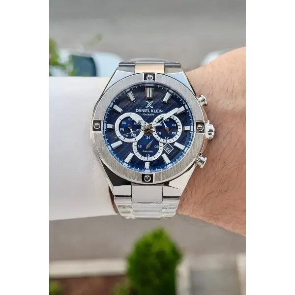Kadranı Lacivert Kordonu Gümüş Renk 46,5 Mm Hediye Paketli Erkek Kol Saati