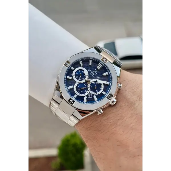 Kadranı Lacivert Kordonu Gümüş Renk 46,5 Mm Hediye Paketli Erkek Kol Saati