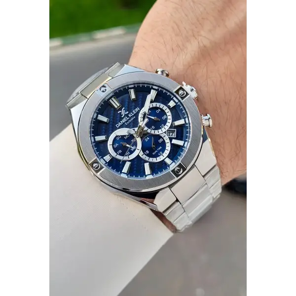 Kadranı Lacivert Kordonu Gümüş Renk 46,5 Mm Hediye Paketli Erkek Kol Saati