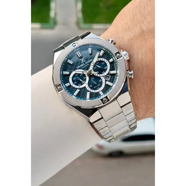 Kadranı Mavi Kordonu Gümüş Renk 46,5 Mm Hediye Paketli Erkek Kol Saati