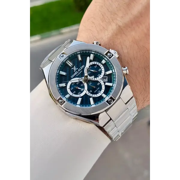 Kadranı Mavi Kordonu Gümüş Renk 46,5 Mm Hediye Paketli Erkek Kol Saati