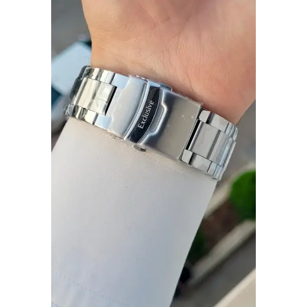 Kadranı Mavi Kordonu Gümüş Renk 46,5 Mm Hediye Paketli Erkek Kol Saati