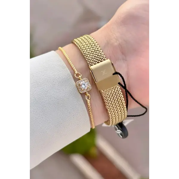 Kadranı Mavi Kordonu Gold Renk Hediye Paketli 20,5 Mm Kadın Kol Saati