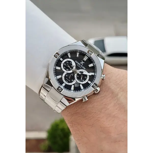 Kadranı Siyah Kordonu Gümüş Renk 46,5 Mm Hediye Paketli Erkek Kol Saati