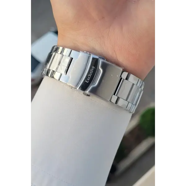Kadranı Siyah Kordonu Gümüş Renk 46,5 Mm Hediye Paketli Erkek Kol Saati