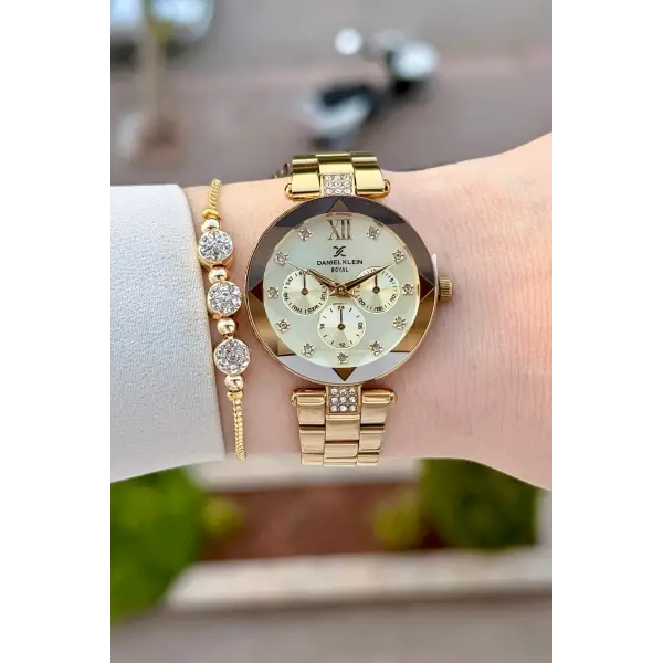 Kadranı Sarı Kordonu Gold Renk Hediye Paketli 32 Mm Kadın Kol Saati