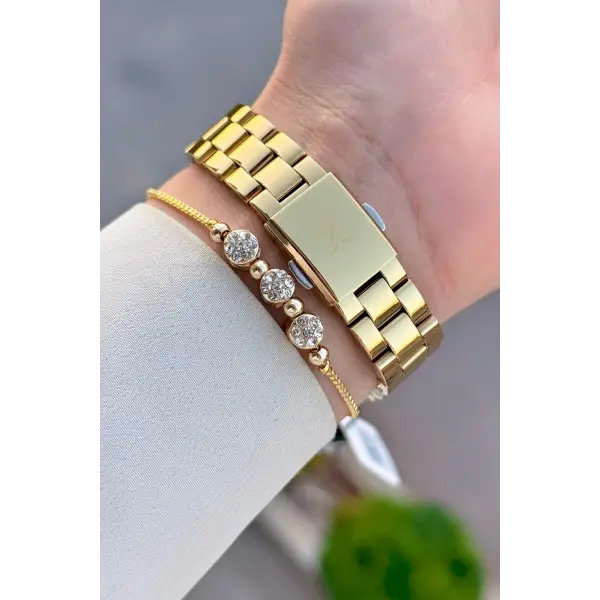 Kadranı Sarı Kordonu Gold Renk Hediye Paketli 32 Mm Kadın Kol Saati