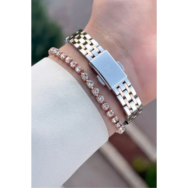 Kadranı Yeşil Kordonu Rose Gümüş Renk Hediye Paketli 22 Mm Kadın Kol Saati