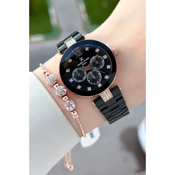 Kasası Rose Kordonu Siyah Renk Hediye Paketli 32 Mm Kadın kol Saati