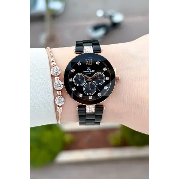 Kasası Rose Kordonu Siyah Renk Hediye Paketli 32 Mm Kadın kol Saati