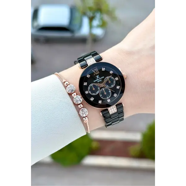Kasası Rose Kordonu Siyah Renk Hediye Paketli 32 Mm Kadın kol Saati