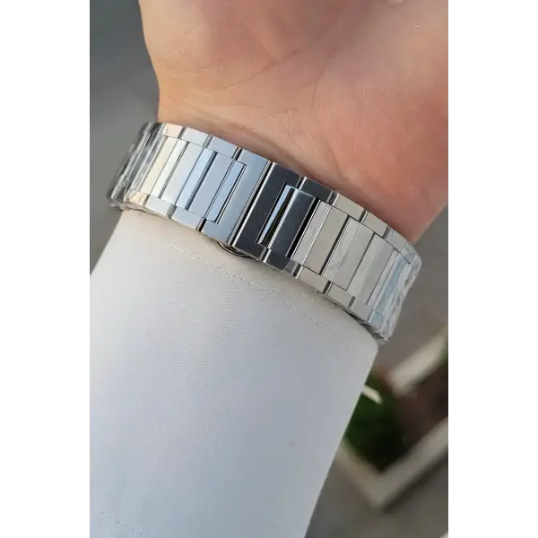 Kadranı Mavi Kordonu Gümüş Renk Hediye Paketli Erkek Kol Saati